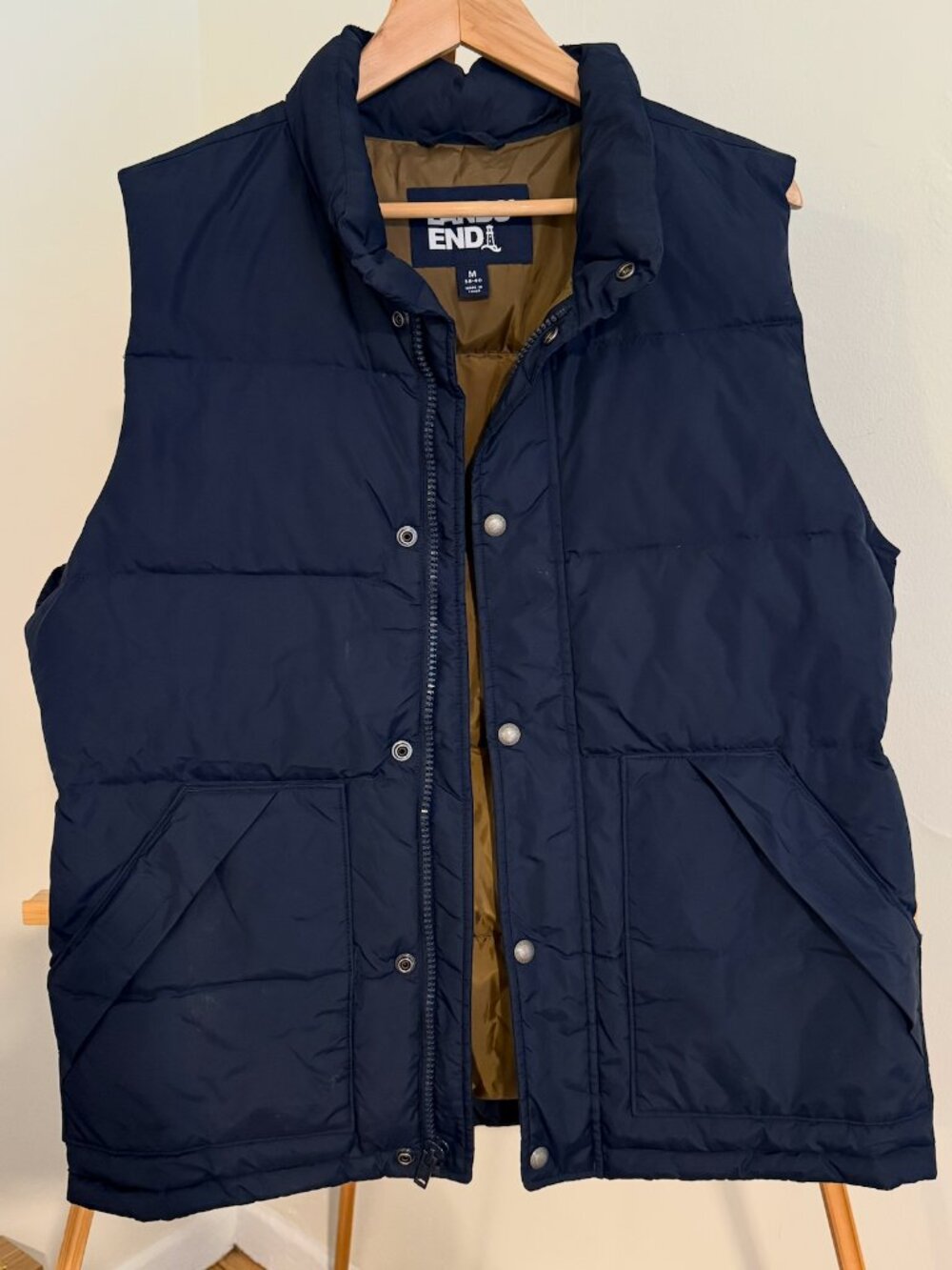 Vintage Lands End Navy Blue Men's Down Feather Puffer Vest
